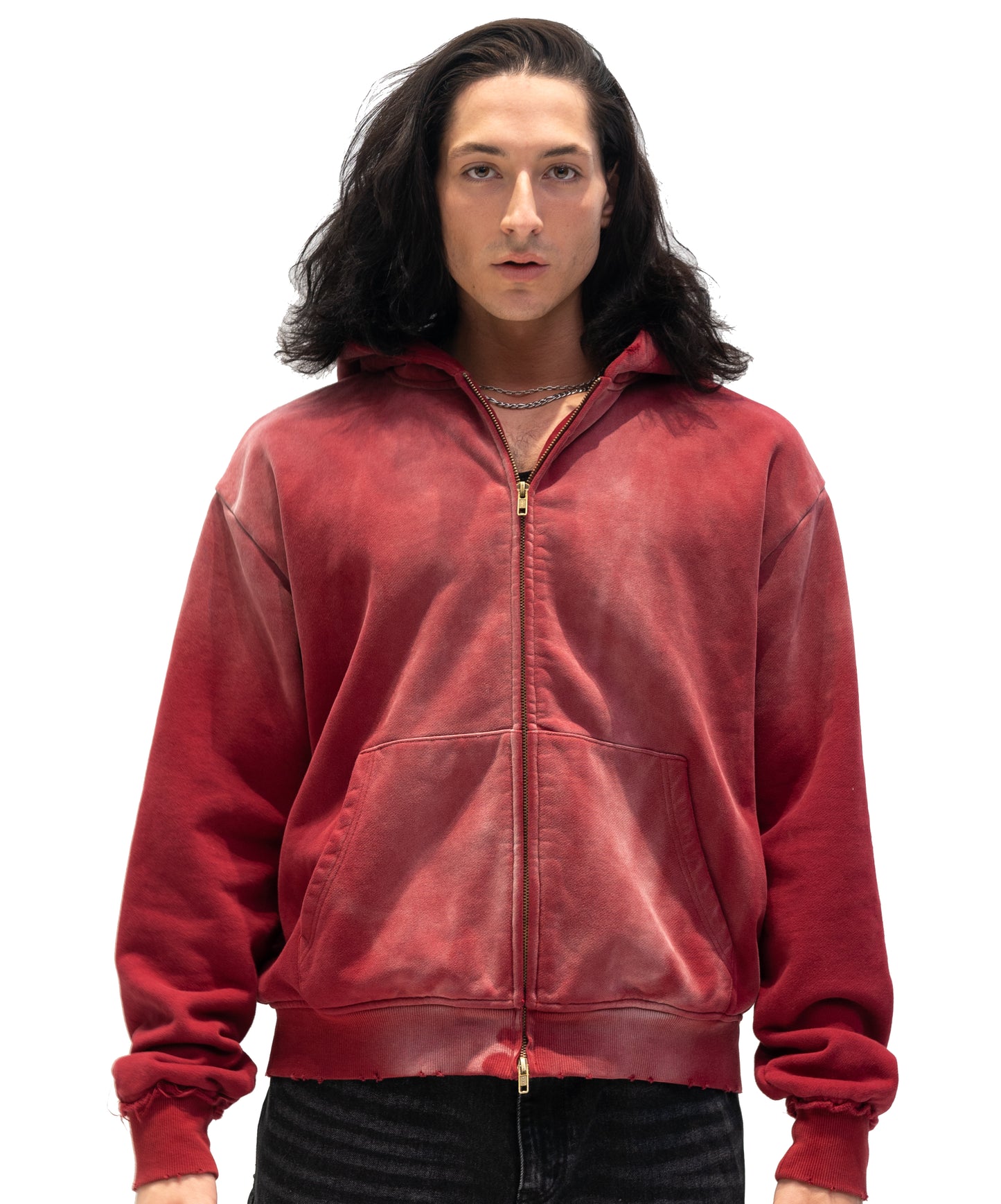 oxblood zip up