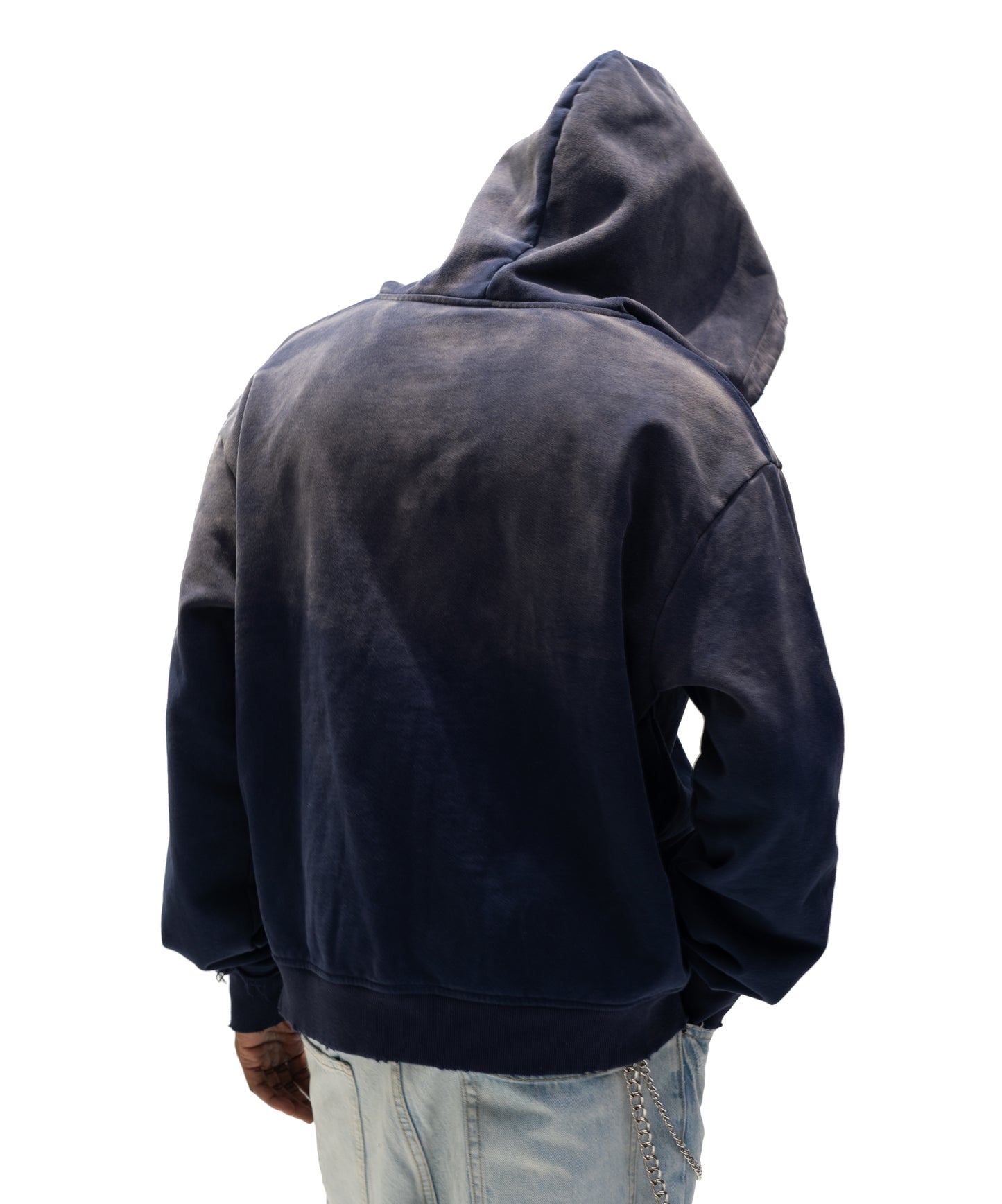worn navy zip up