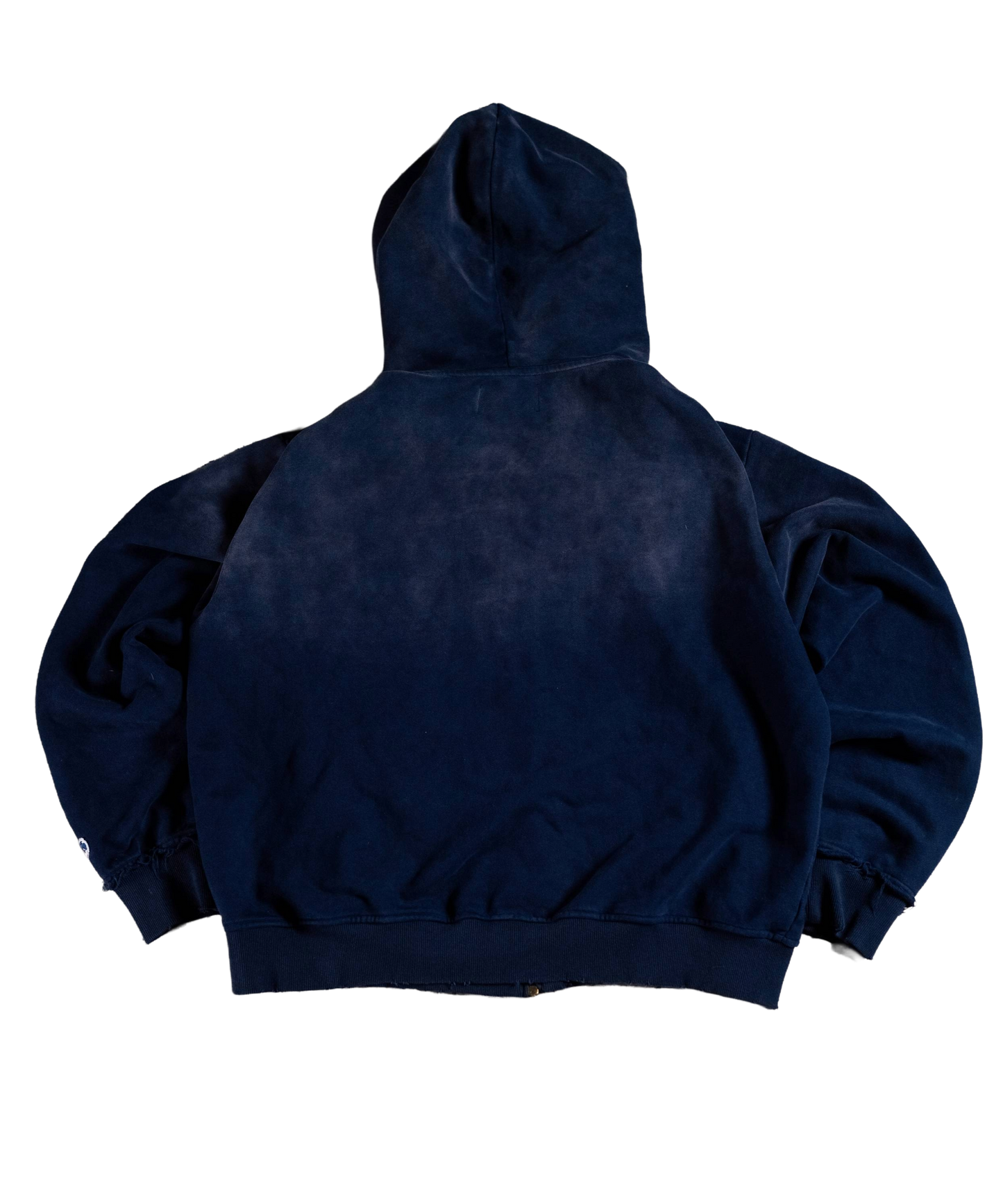 worn navy zip up